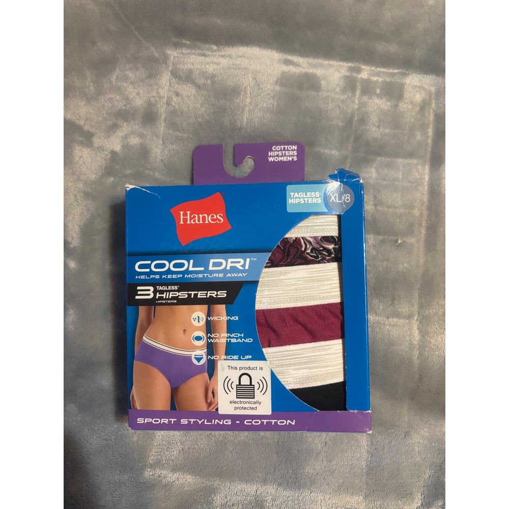 Hanes Cool Dri Cotton Hipsters 3 Pack Womens XL 8 Tagless Wicking Panties New